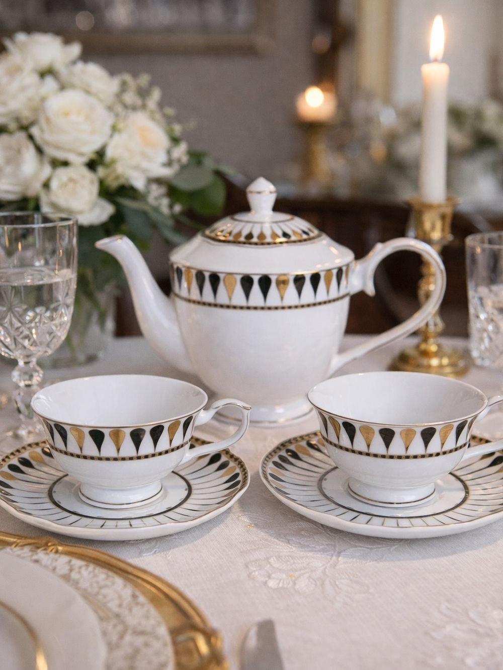 NWT Grace Teaware Set Gold and Black Geometric New in Gift Box NWT in gift box